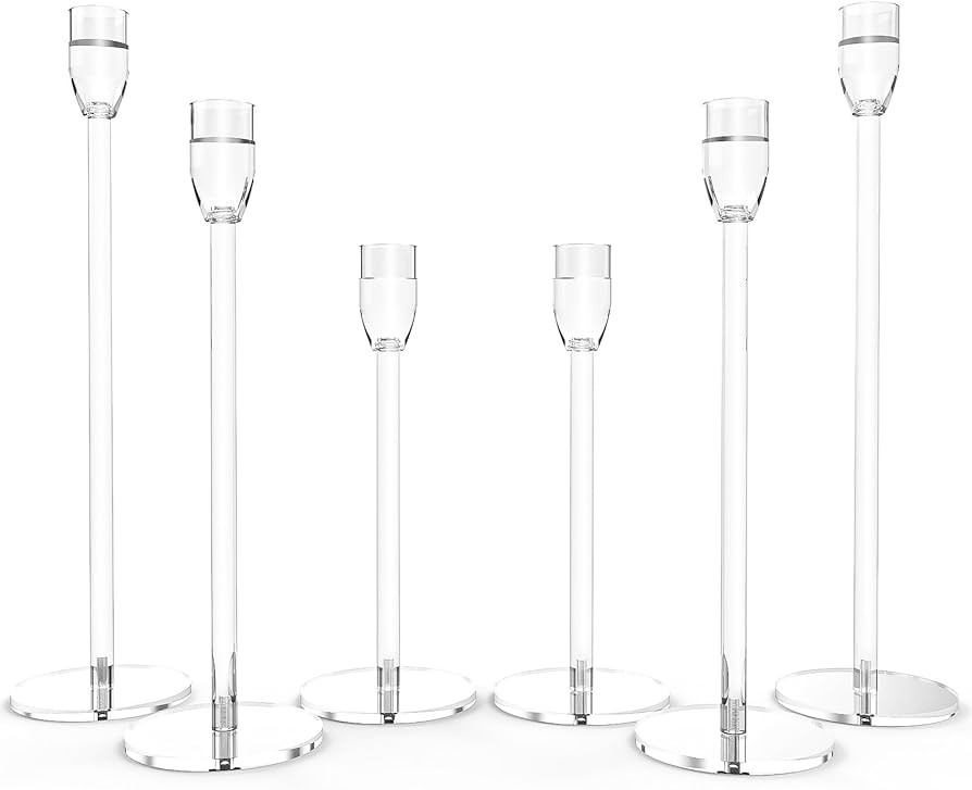 Tall Candlestick Holders Acrylic Clear Taper Candle Stand Bundle for Table Centerpiece Suitable f... | Amazon (US)