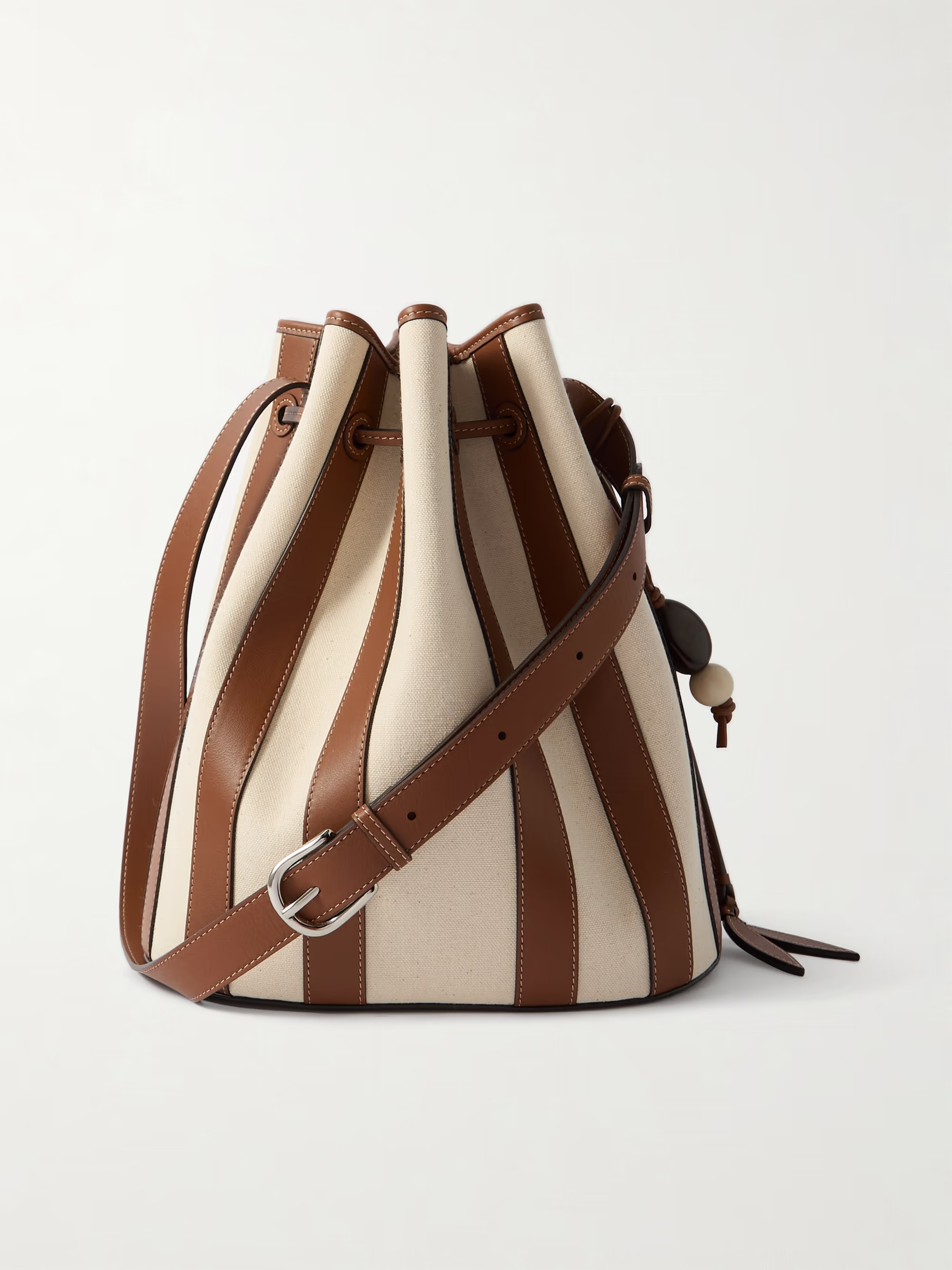 The Extra Large Drawstring striped leather and canvas bucket bag | NET-A-PORTER (UK & EU)
