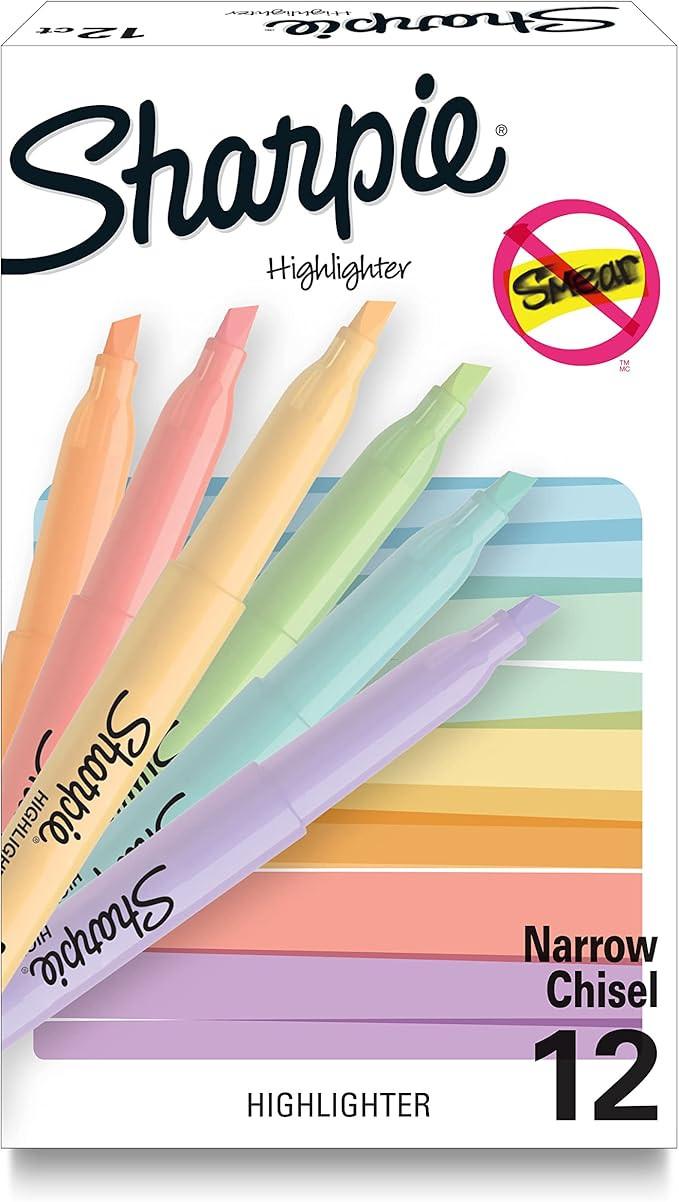 Sharpie Pocket Highlighters, Mild Pastel Colors, Assorted, Chisel Tip, 12 Count - School, Home, a... | Amazon (US)