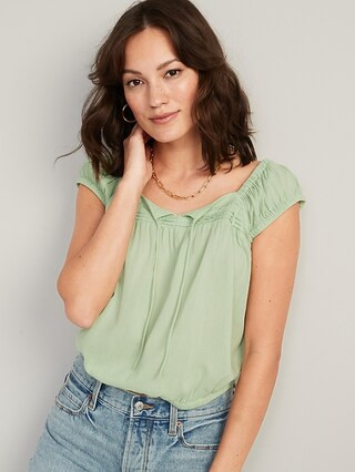 Cap-Sleeve Cropped Pintucked Poet Blouse for Women | Old Navy (US)