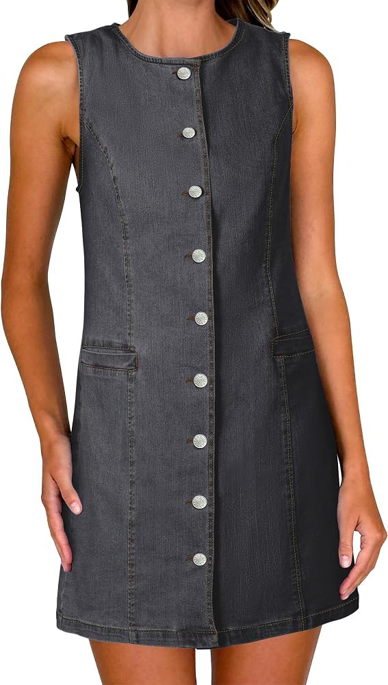 Women's Denim Dress Sleeveless Jean Dress Denim Shirt Dresses Western Cowgirl Country Outfits wit... | Amazon (US)