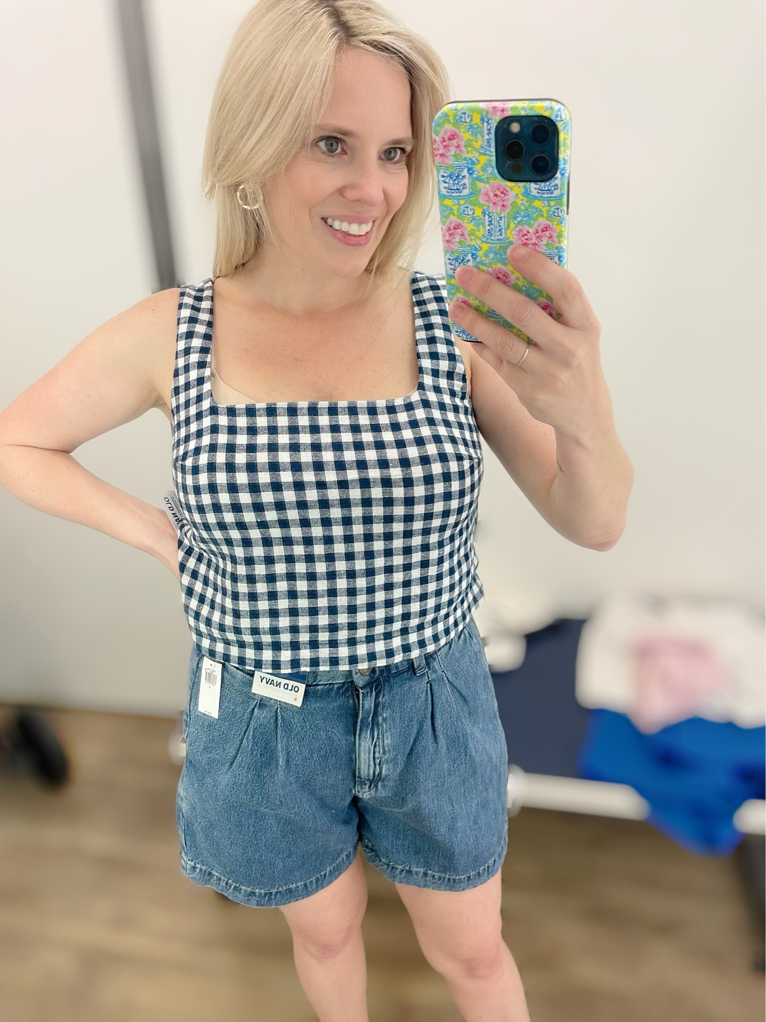 Wearing S in both pieces, pleated high rose denim shorts, linen gingham crop top 

#LTKOver40 #LTKFindsUnder100 #LTKFindsUnder50