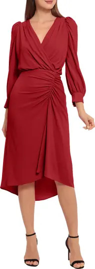 Maggy London Ruched Long Sleeve High-Low Midi Dress | Nordstromrack | Nordstrom Rack