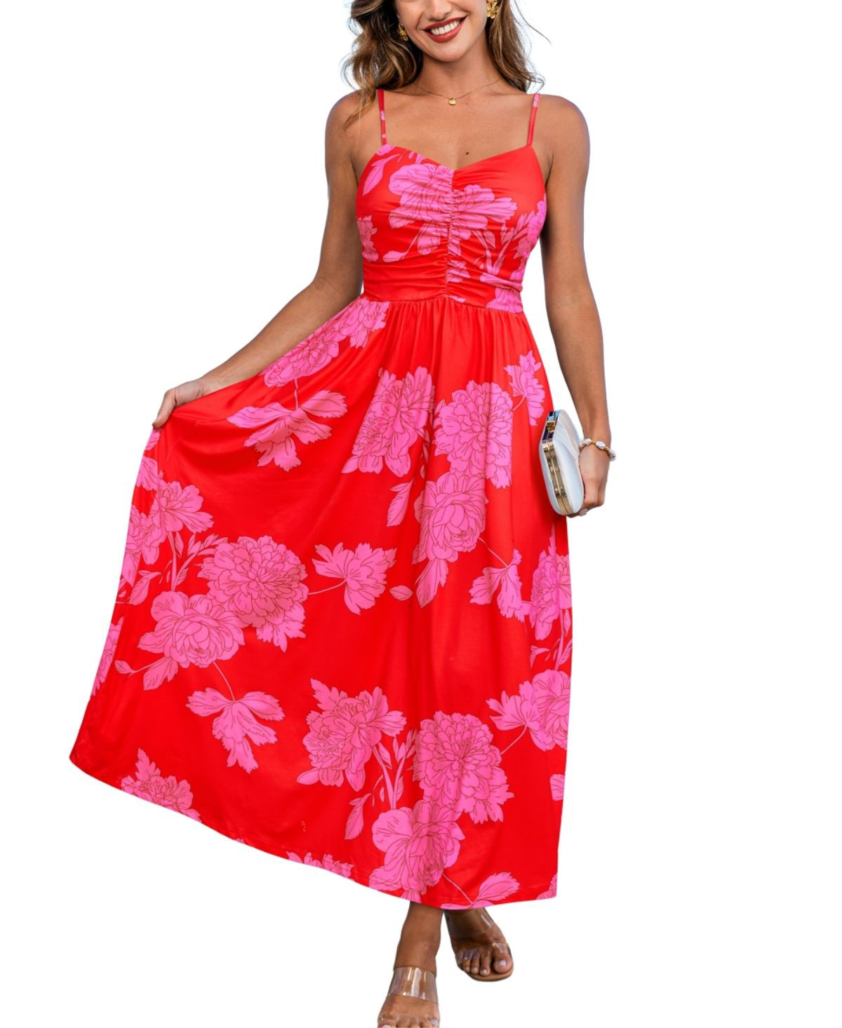 Cupshe Women's Soft Side Floral Maxi Beach Dress - Pink | Macy's