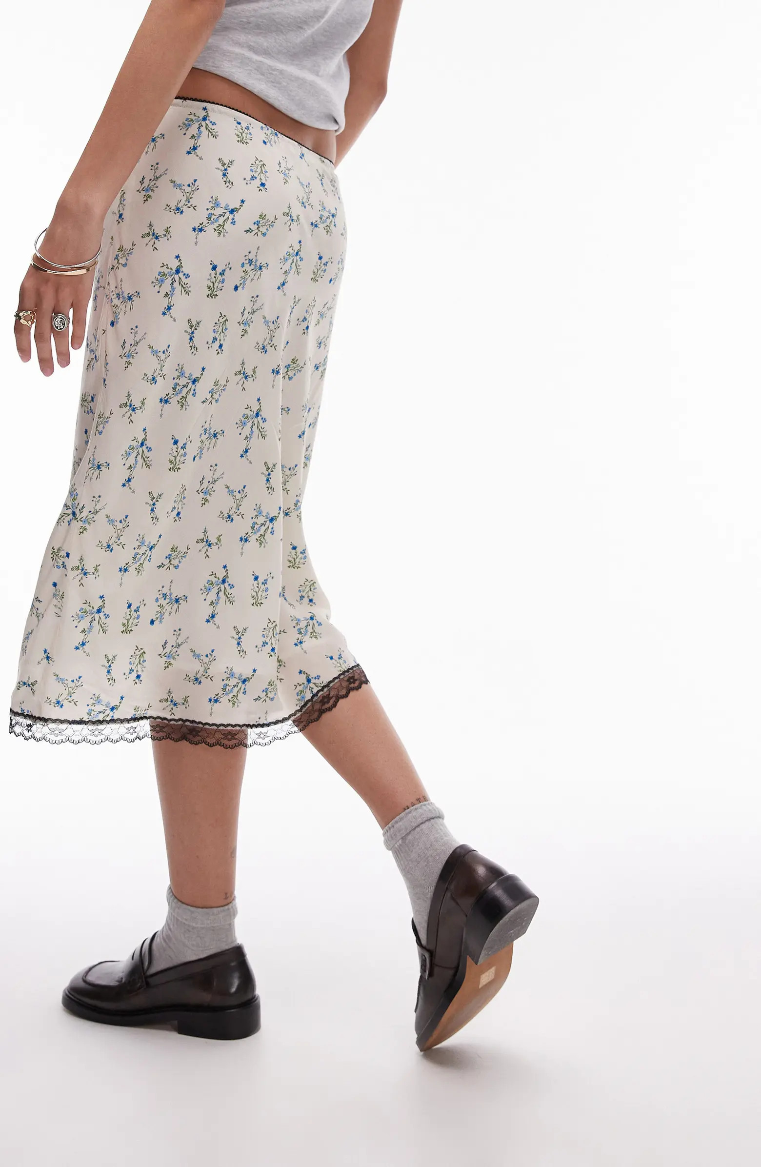 Topshop Floral Satin Midi Slip Skirt | Nordstrom | Nordstrom