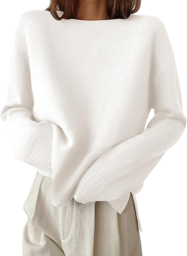 ZESICA Women's 2023 Fall Long Sleeve Crew Neck Soft Knit Side Slit Comfy Loose Pullover Sweater J... | Amazon (US)