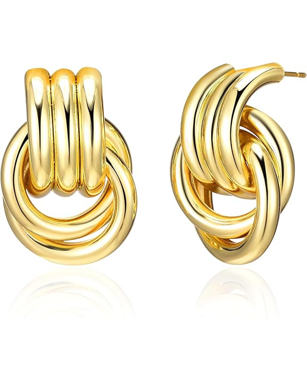 Chunky Gold Knot Earrings for Women, Gold Silver Statement Geometric Drop Dangle Long Link Earrin... | Amazon (US)