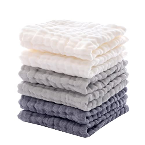 MUKIN Baby Washcloths - Soft Face Cloths for Newborn, Absorbent Bath Face Towels, Baby Wipes, Burp Cloths or Face Towels, Baby Registry as Shower. Pack of 6-12x12 inches (Grey) | Amazon (US)