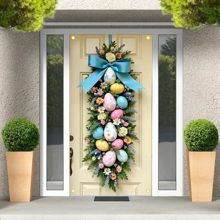 Spring Summer Easter Wreath for Front Door, 70.8 inch Artificial Egg and Colorful Flower Wreath w... | Walmart (US)