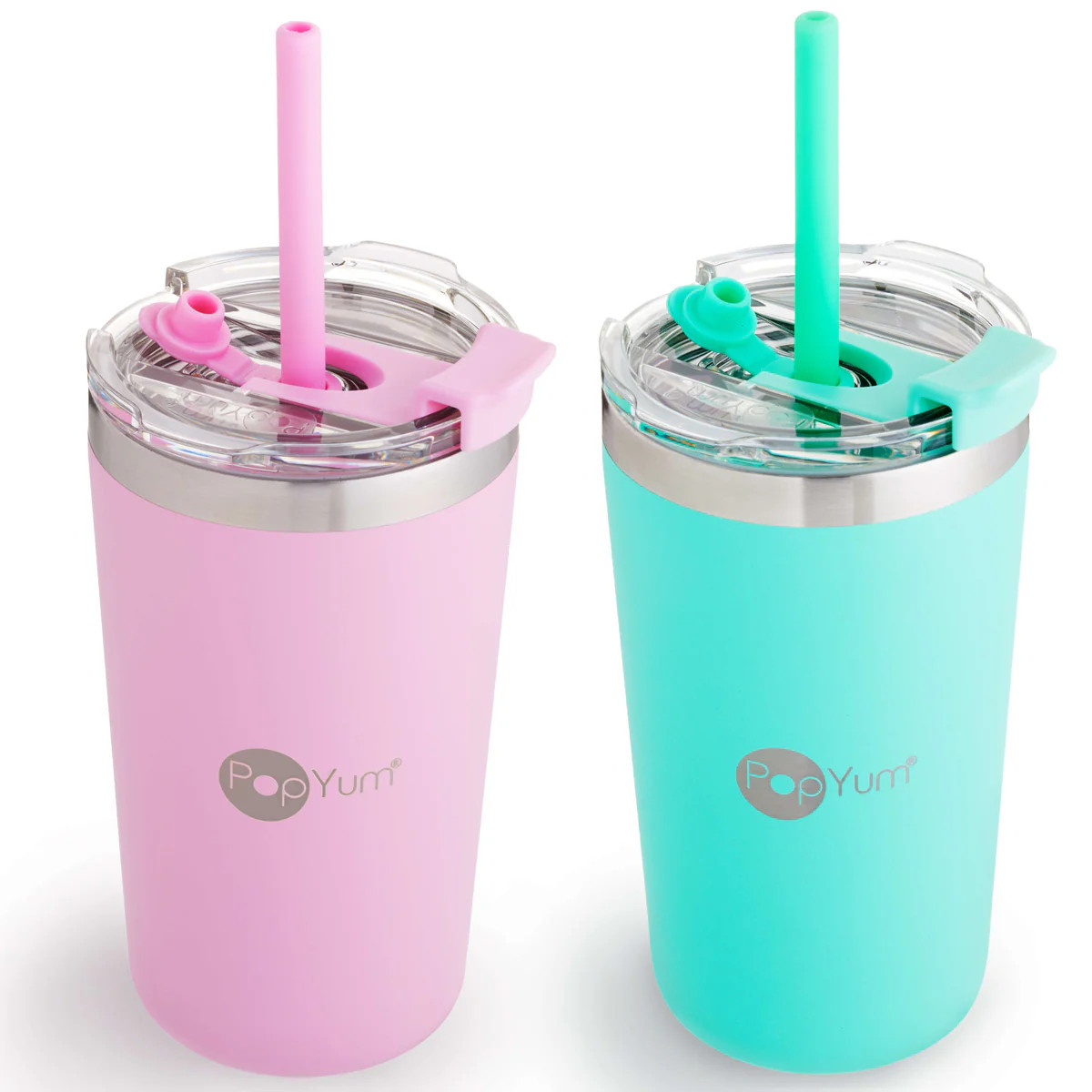 PopYum 13oz Insulated Kids’ Cups, 2-Pack, Green, Pink | PopYum