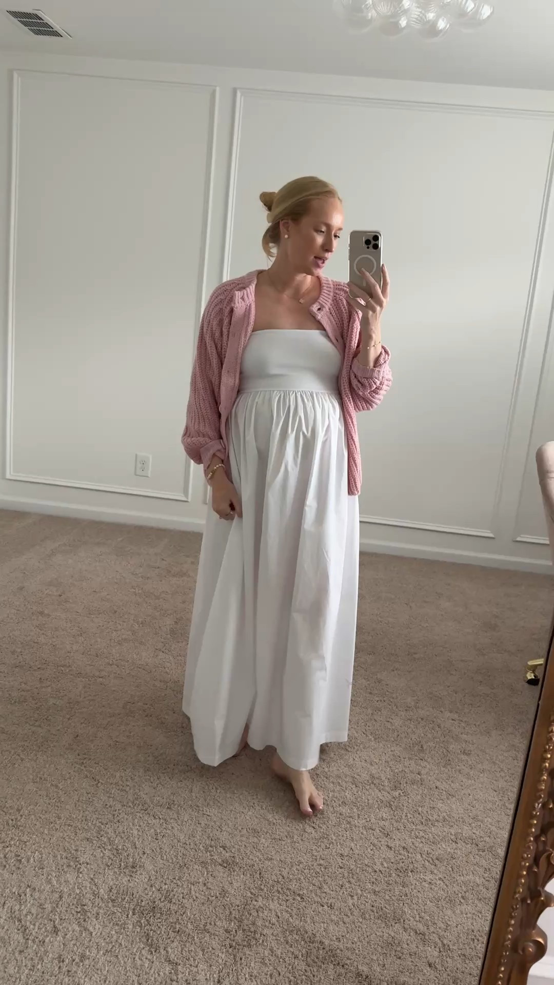 This white maxi dress is on sale for $16! Very bump friendly and also comes in black. Has removable straps too! Paired it with a chunky Amazon sweater under $50

#LTKFindsUnder50 #LTKSaleAlert #LTKBump