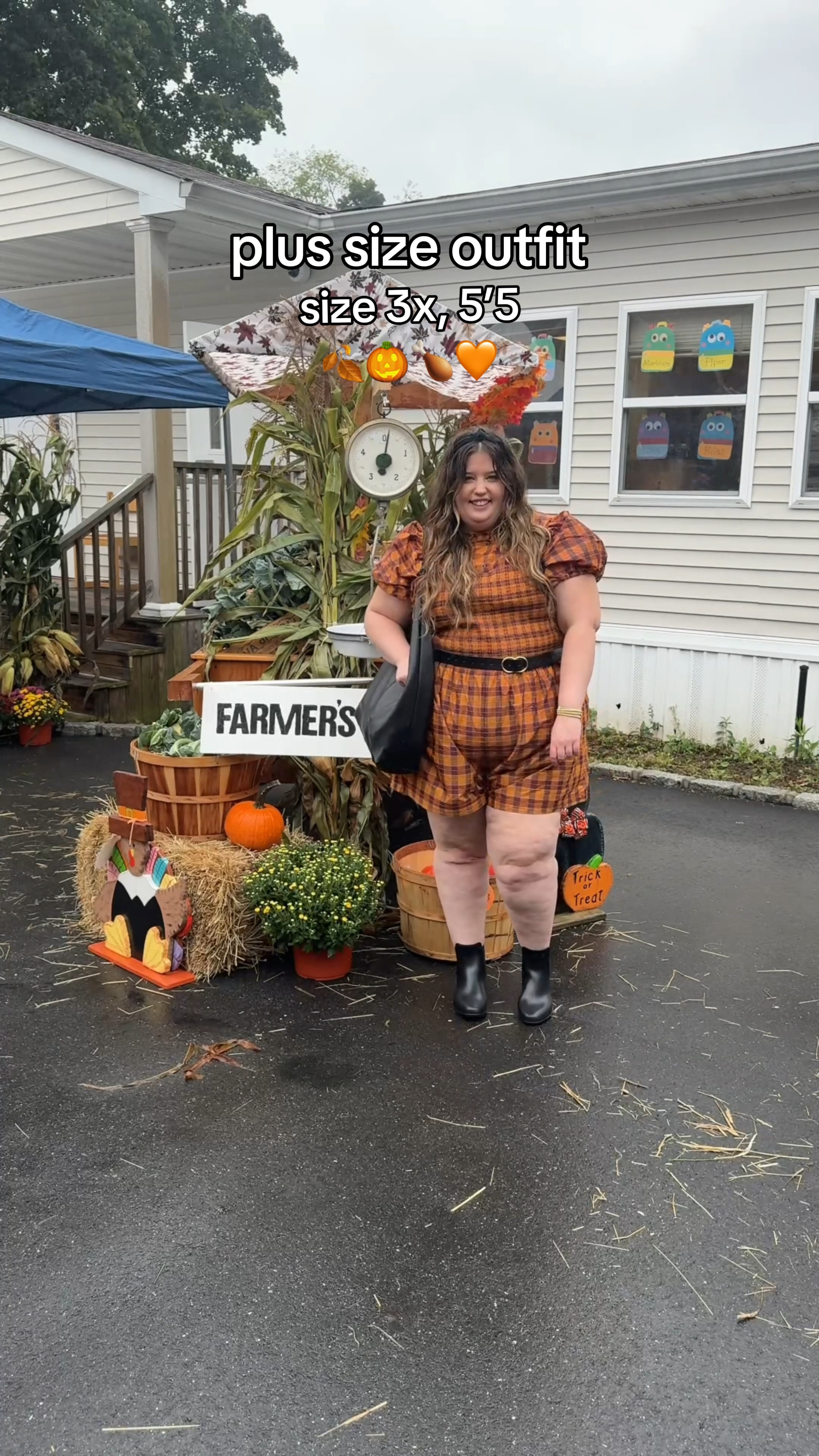 obsessed with this plaid orange-y romper for fall! I accessorized with a black purse, belt, boots, & a cute headband🍗🍂🎃🤎🧡

#LTKFallSale #LTKPlusSize #LTKSeasonal