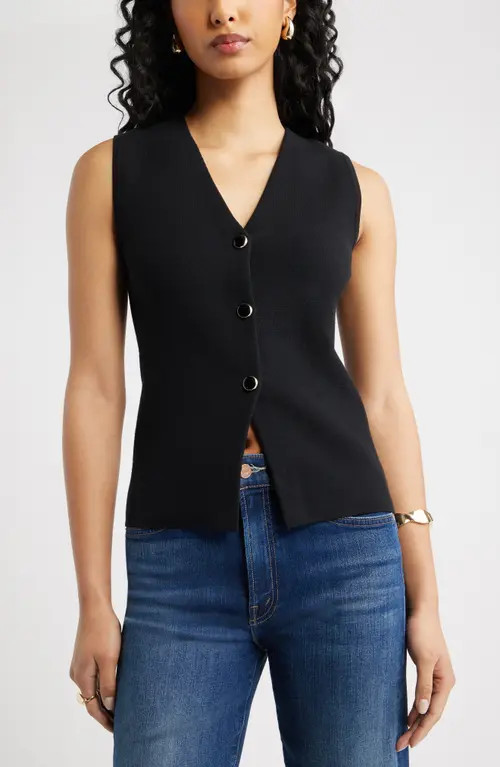 Open Edit Cutaway Button-Up Sweater Vest in Black at Nordstrom, Size Small | Nordstrom