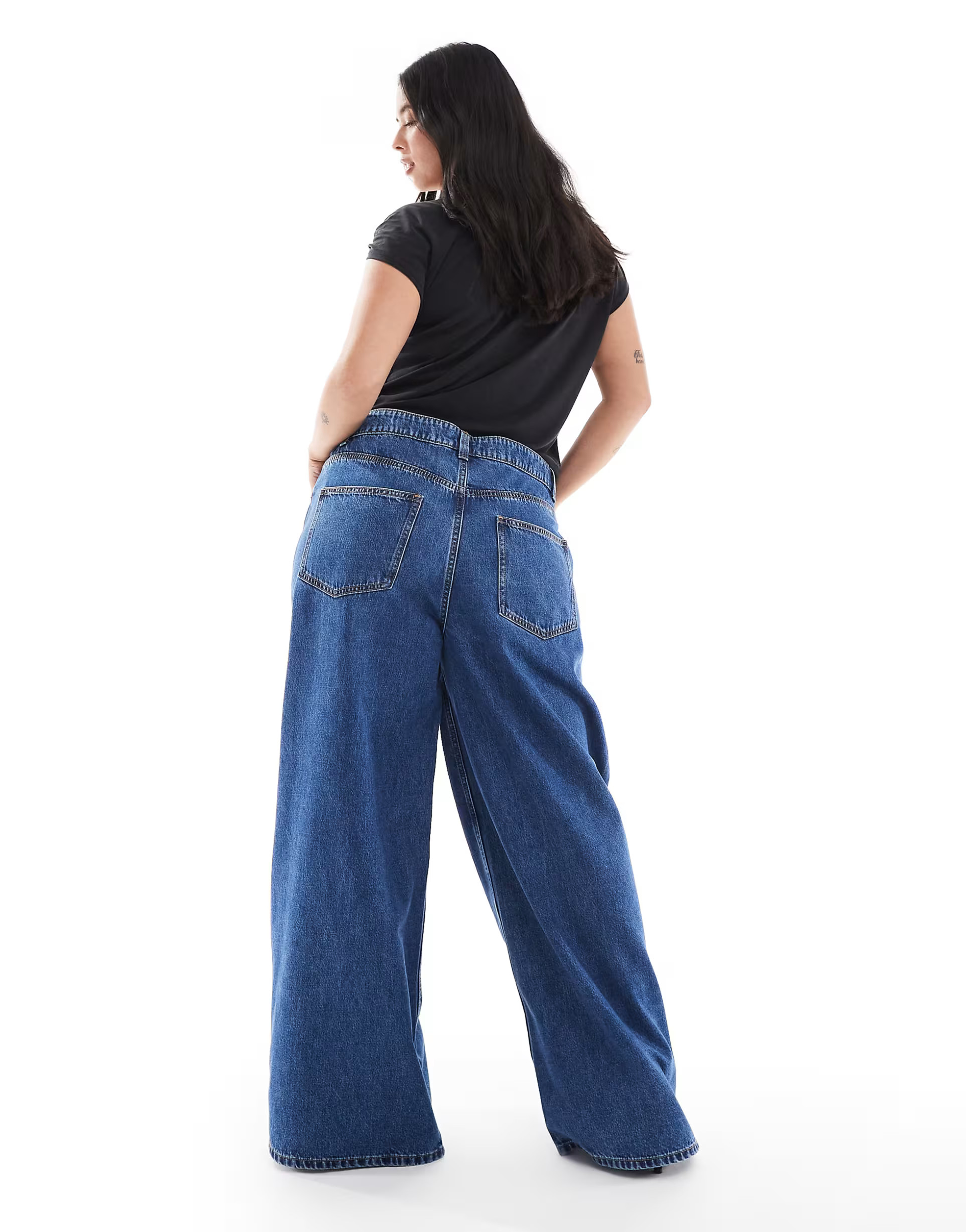 ASOS DESIGN Curve high waist wide leg jeans in midwash blue | ASOS (Global)