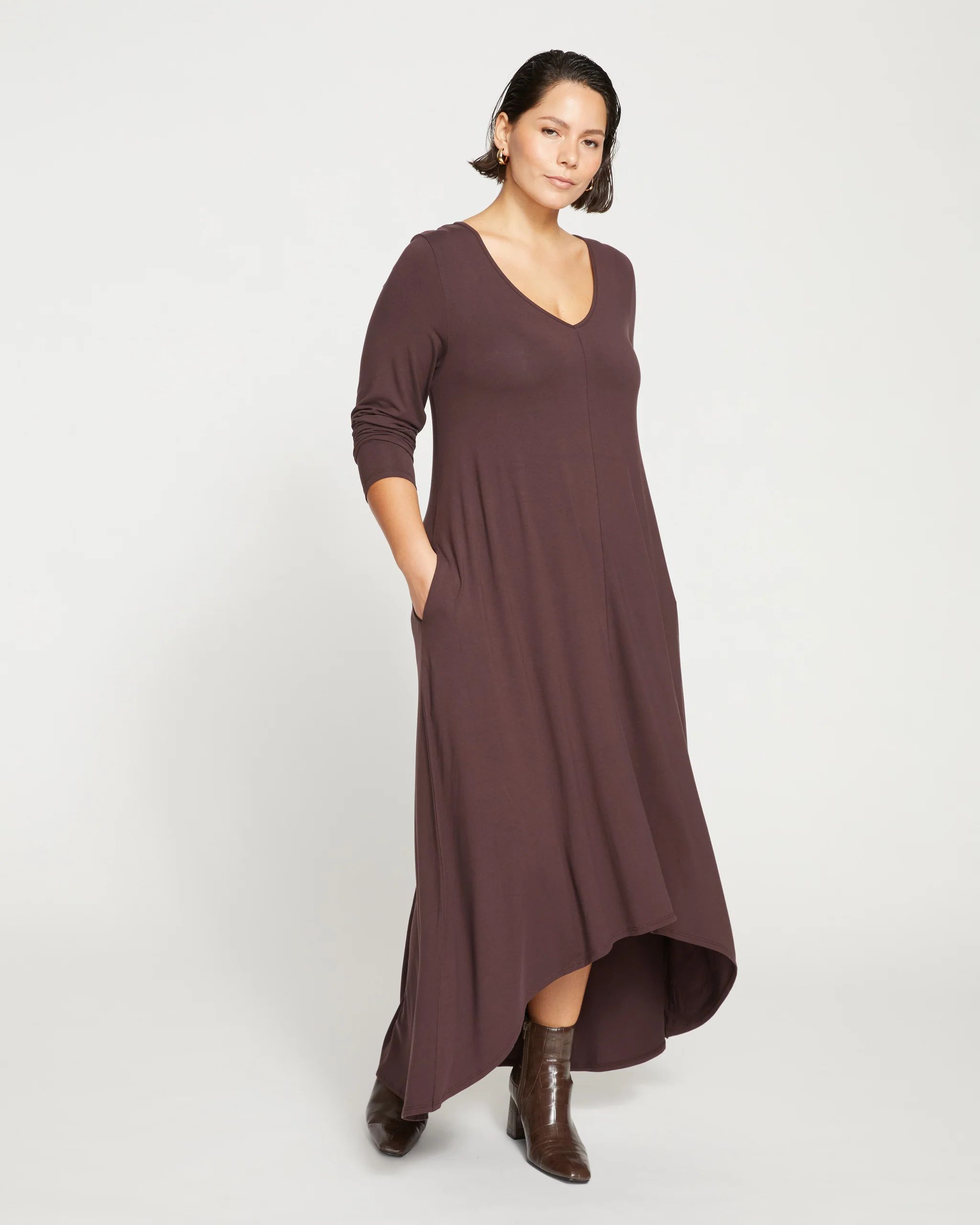 Athena Long Sleeve Divine Jersey Dress - Burnished Brown | Universal Standard