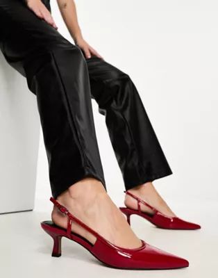 ASOS DESIGN Strut slingback mid heeled shoes in red | ASOS (Global)