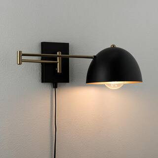 Avec 8 in. 1-Light Plug-In Black Swing Arm Contemporary Wall Sconce | The Home Depot