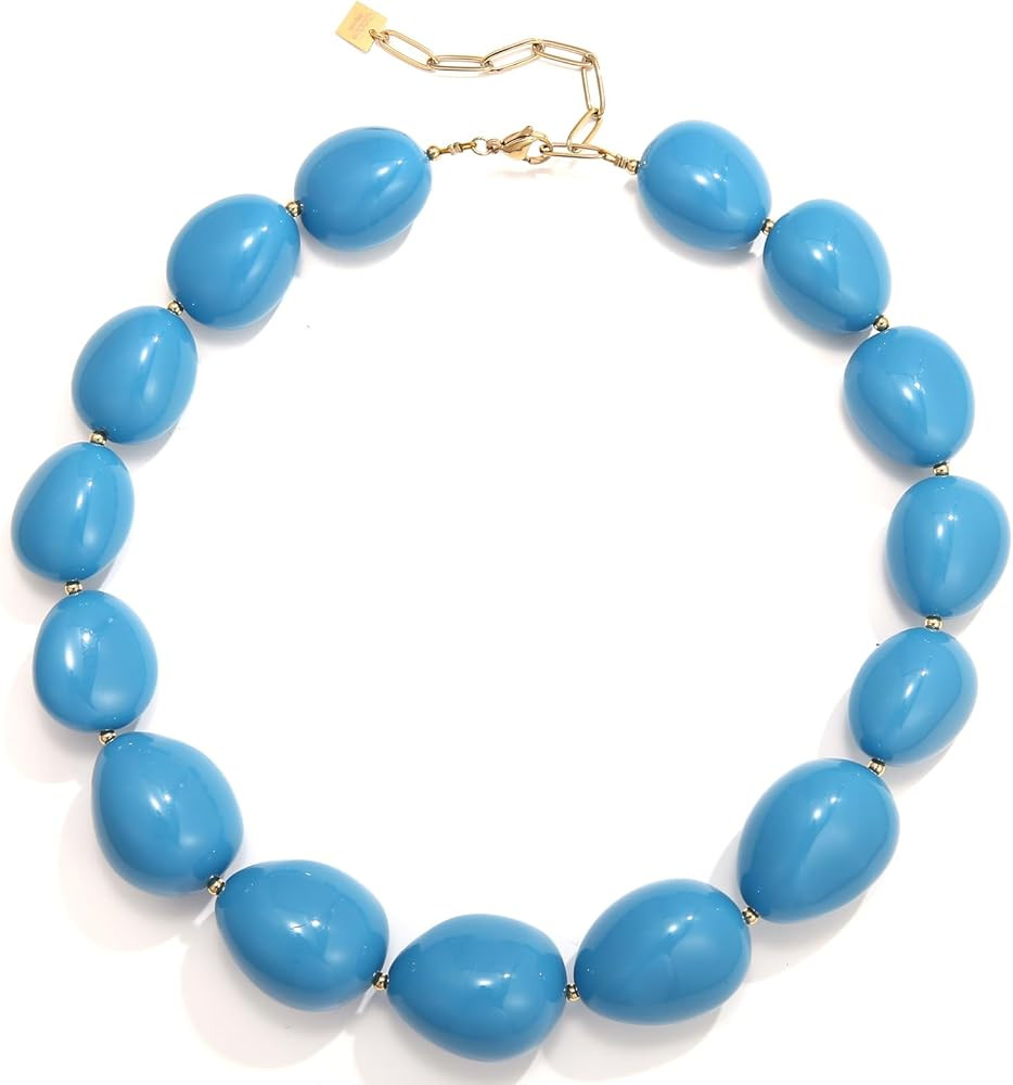 Chunky Resin Beaded Necklaces for Women Colorful Statement Boho Necklace Summer Jewelry Bead Chok... | Amazon (US)