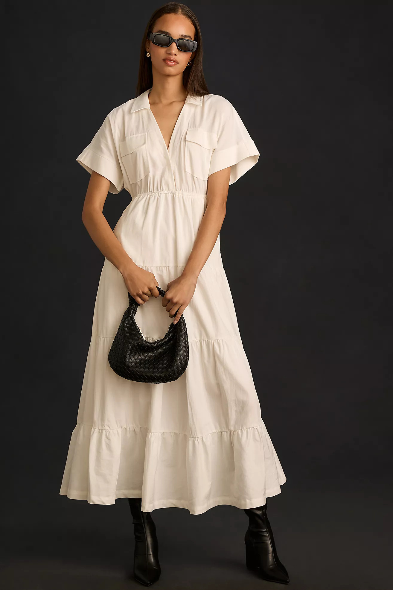 Maeve Short-Sleeve V-Neck Tiered Maxi Dress | Anthropologie (US)