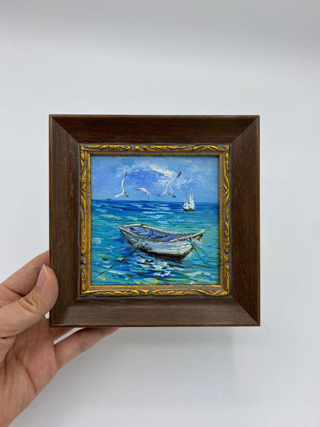 Original Oil Painting, Small Framed Original Art, 4x4 Inch Canvas Artwork, Gift for Friends,lands... | Etsy (US)