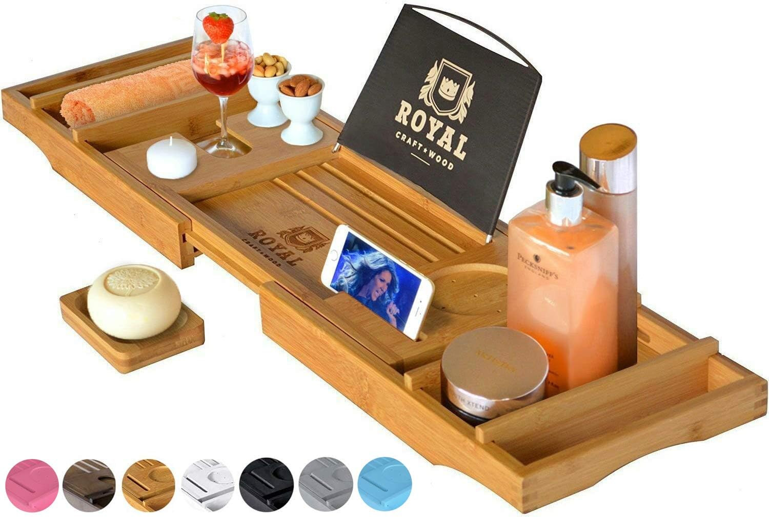 ROYAL CRAFT WOOD Luxury Bathtub Caddy Tray, One or Two Person Bath and Bed Tray, Bonus Free Soap ... | Amazon (US)
