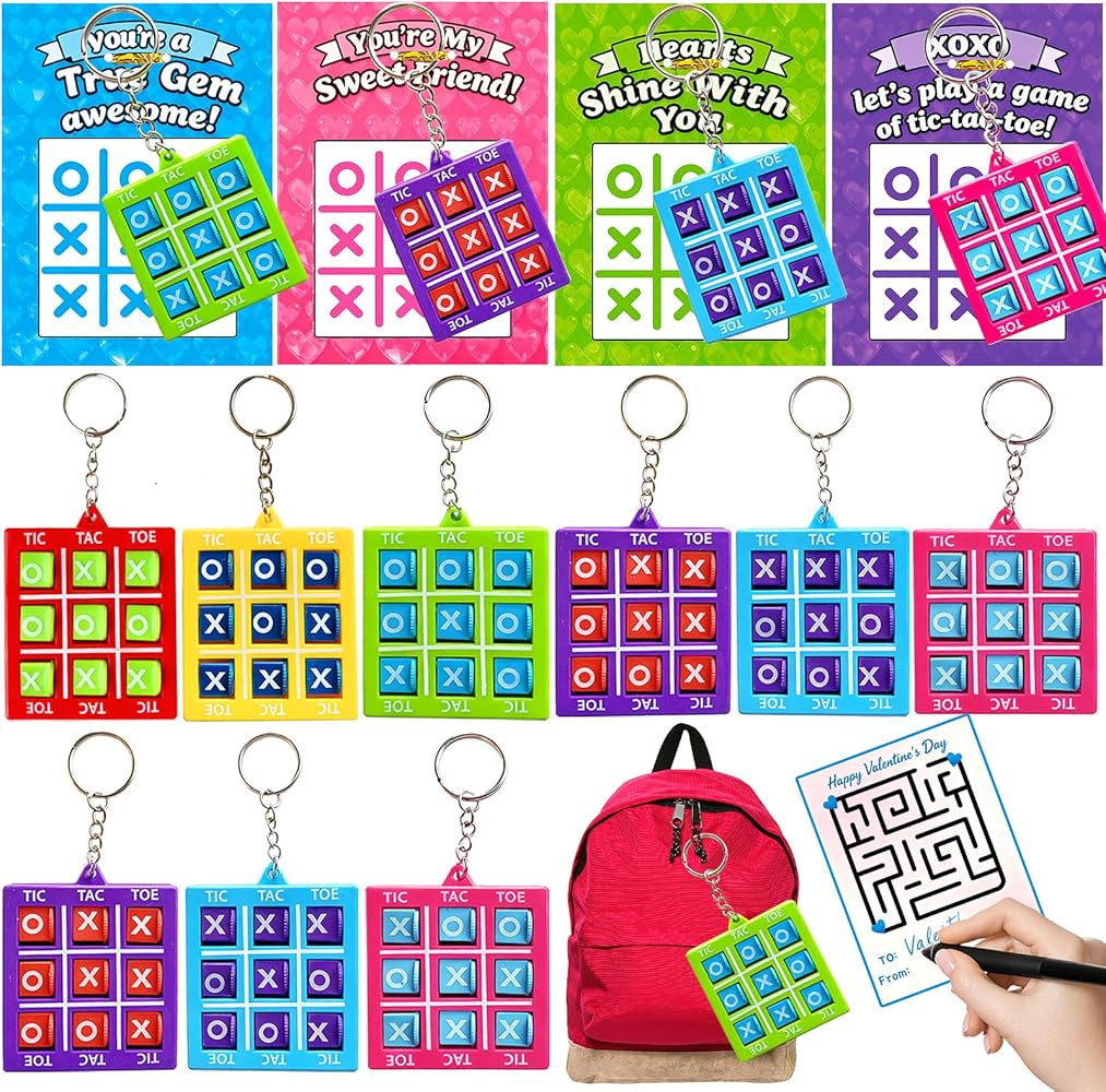 Valentines Day Cards For Kids School, 24 PCS Tic Tac Toe Game Keychains with Valentines Cards for... | Amazon (US)