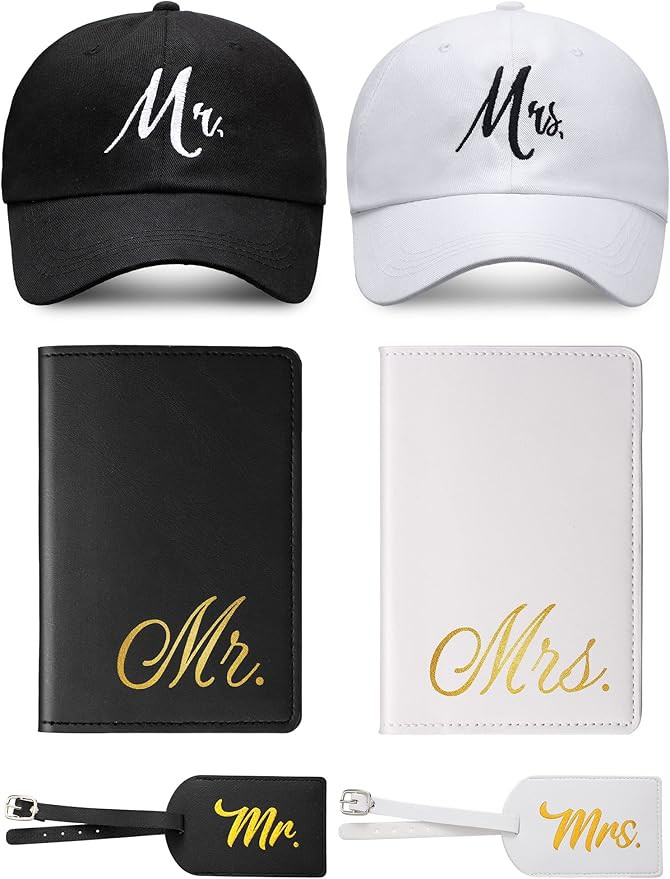 Jeyiour 6 Pieces Mr and Mrs Gifts Set for Couple Including Bride Baseball Caps Groom Mr and Mrs L... | Amazon (US)