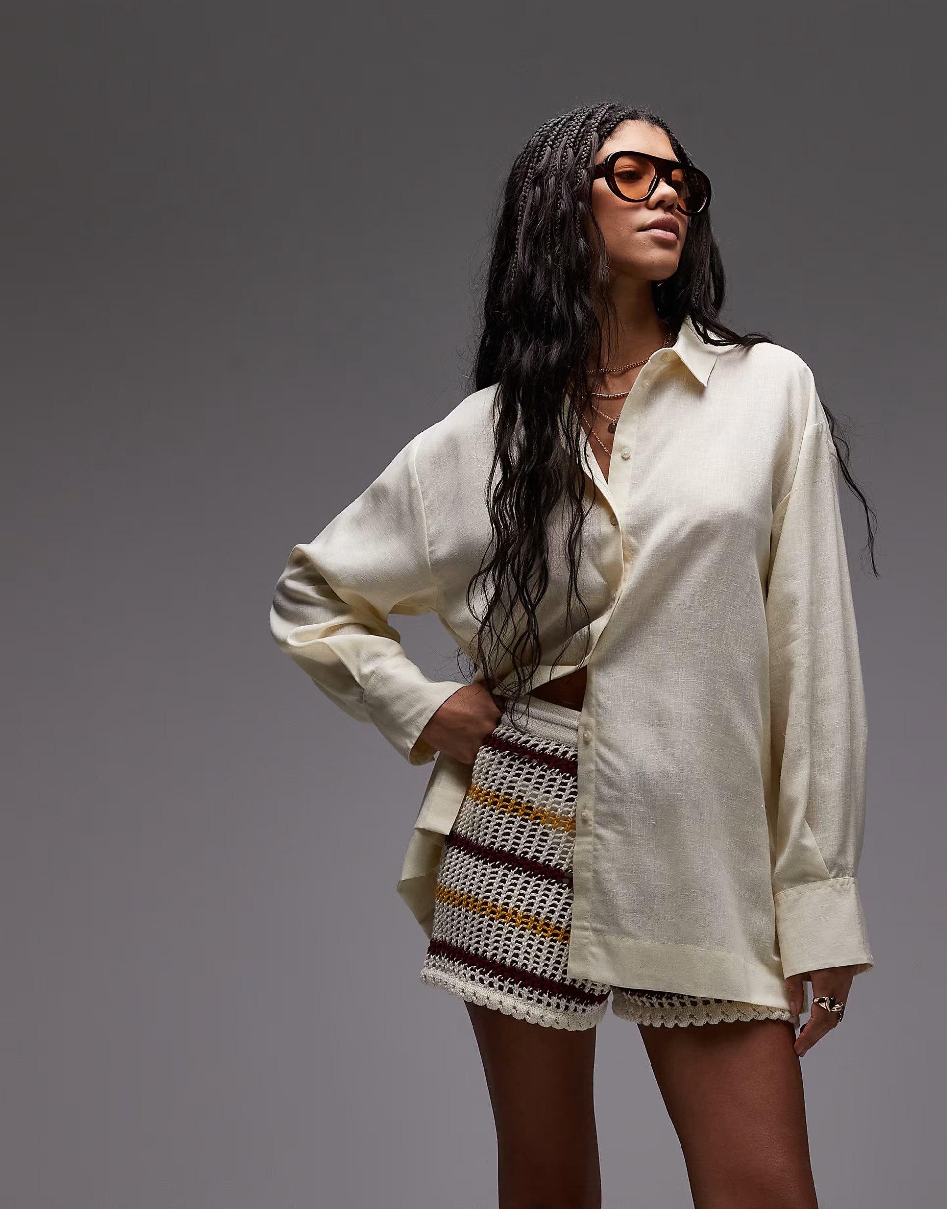 Topshop linen look shirt in pale buttermilk | ASOS | ASOS (Global)