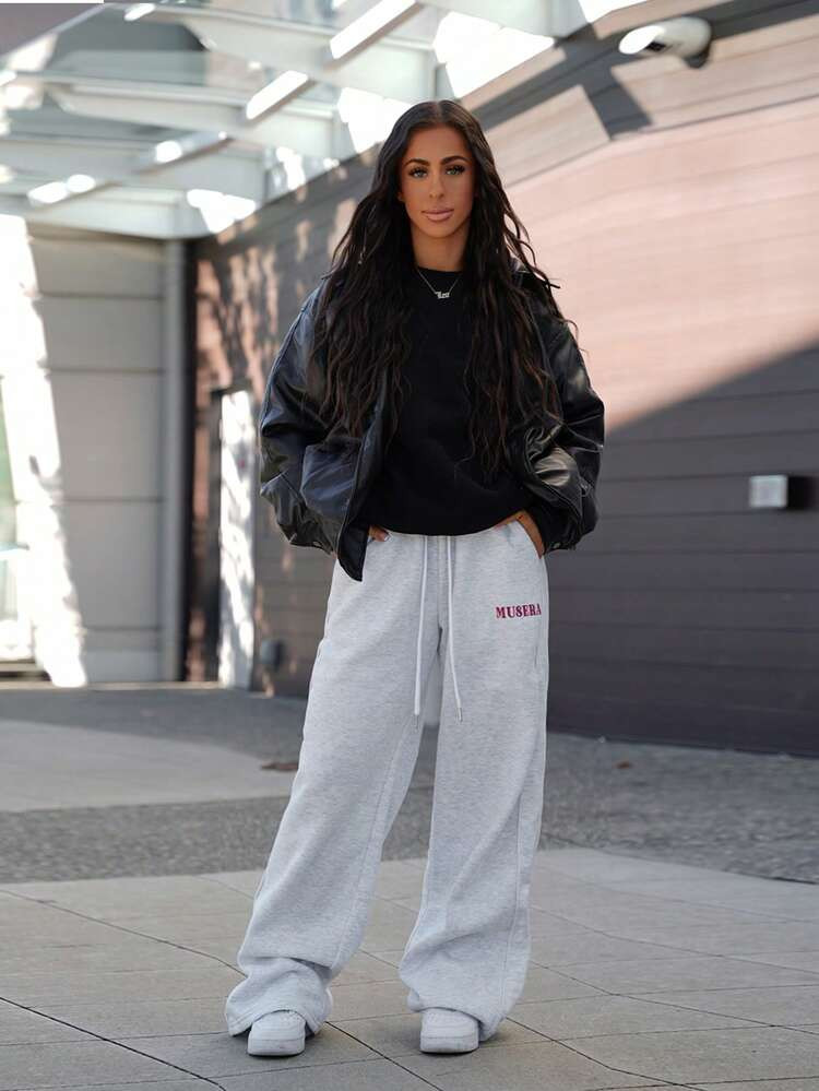 SAYEHFBABY Slogan Wide Leg Sweatpants Vacation Spring Airport Casual Summer Cute ,Padel, Tennis, ... | SHEIN