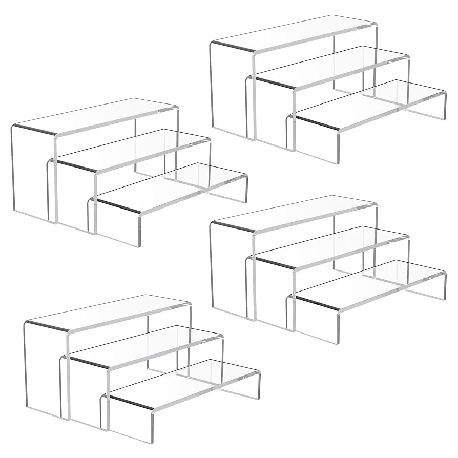 Goabroa 12 Pcs Clear Acrylic Risers Display Stands, 3 Tiers 4mm Thick Transparent Acrylic Shelves... | Amazon (US)