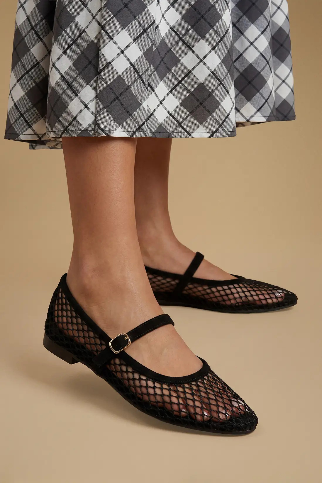 Oasis Tilly Mesh Mary-Jane Faux Leather Ballet Pumps | PrettyLittleThing UK