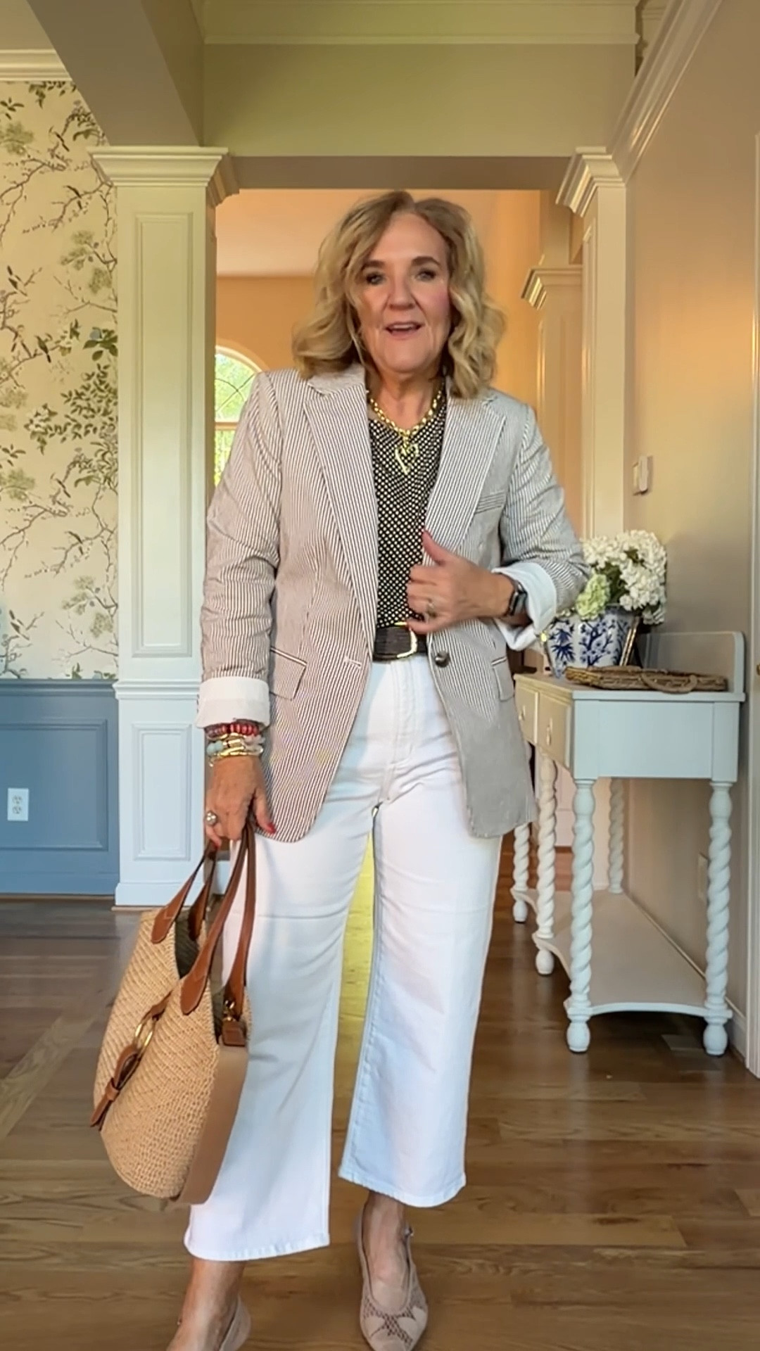 Business casual outfit 
Blazer size 10 petite 
Jeans size 29 petite I’ll link the full length option too. They come in regular and tall as well! 
Knit top size medium 
10% off my bag code NANETTE 
20% off code NANETTE20

#LTKWorkwear #LTKOver40 #LTKPetite