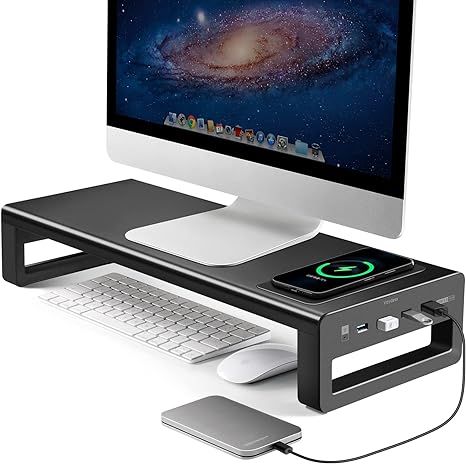 Vaydeer USB3.0 Wireless Charging Aluminum Monitor Stand Riser Support Transfer Data and Charging,... | Amazon (US)