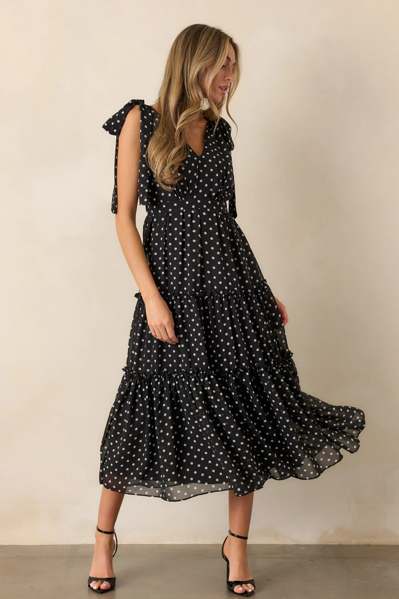 Savor The Moment Black Polka Dot Midi Dress | Red Dress