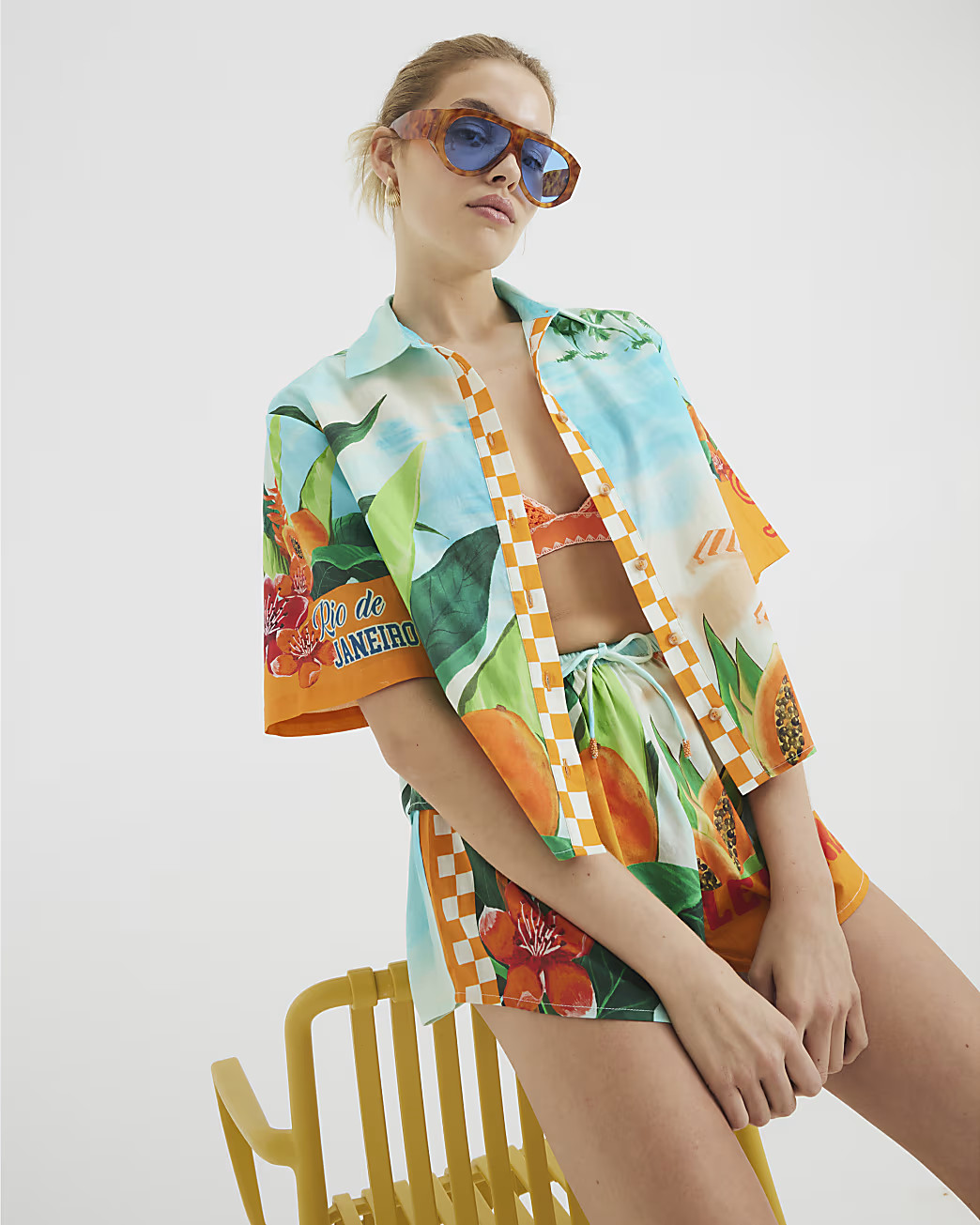 Blue Tropical Print Beach Shorts | River Island UK & IE