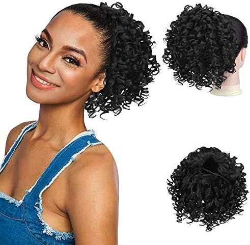 PEACOCO Short Curly Ponytails Drawstring Ponytail Hair Piece for Black Women, 6 Inch Kinky Ponyta... | Amazon (US)