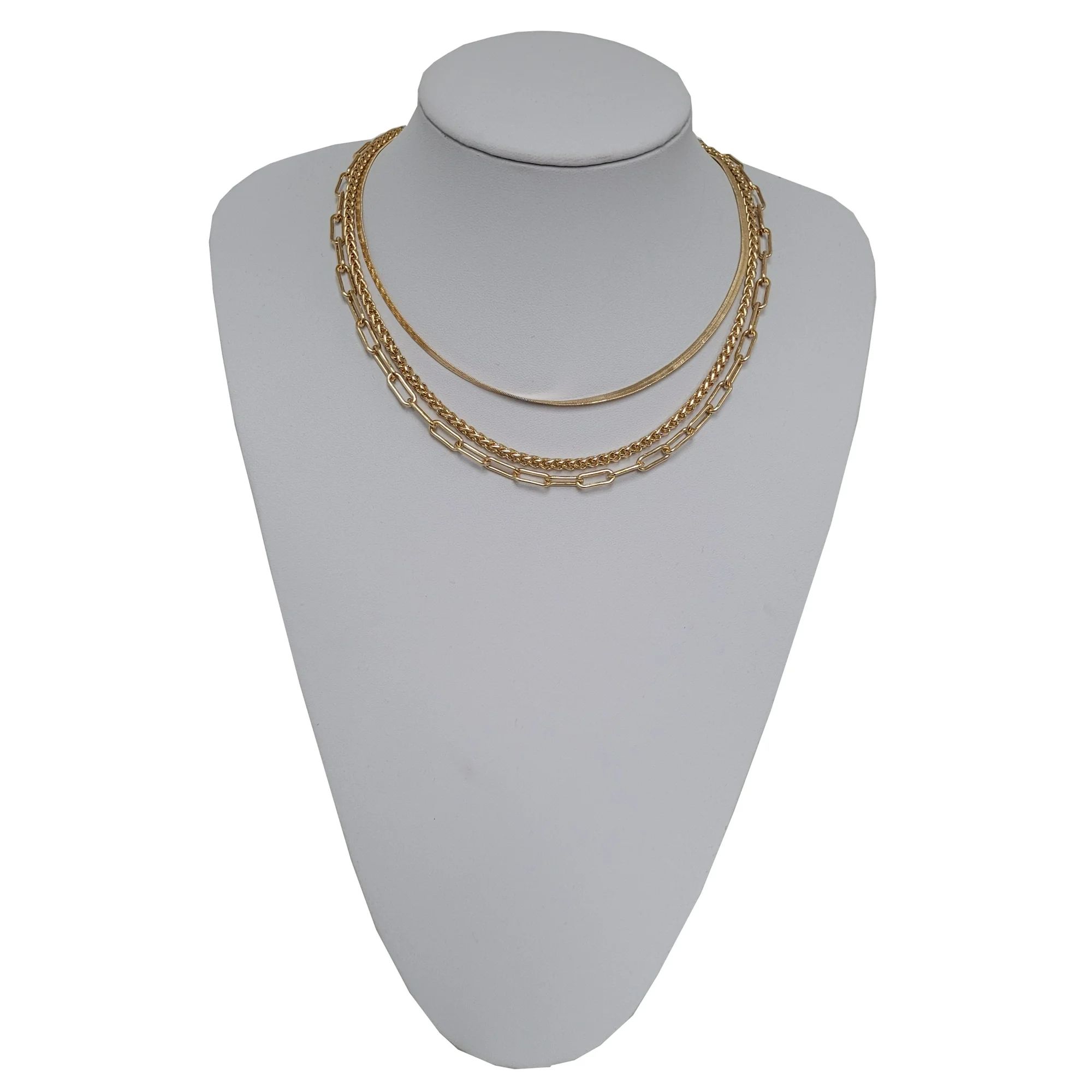 Time and Tru Women's Gold Tone Layered Chain Necklace Set, 3-Piece | Walmart (US)