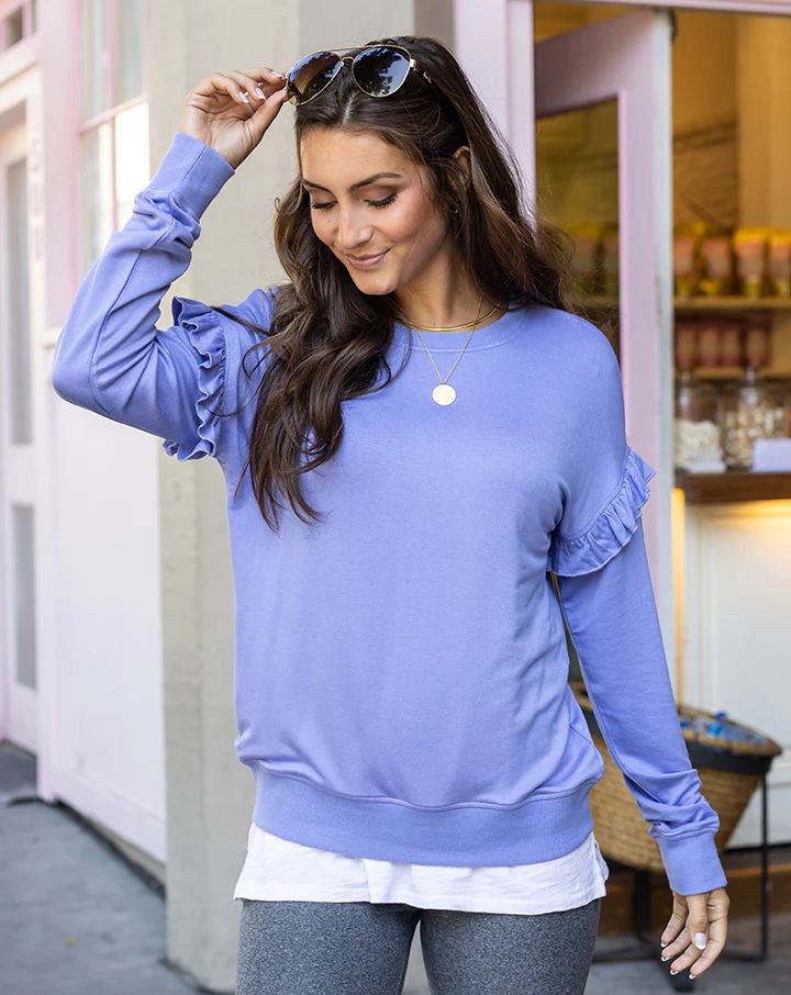 So Soft Ruffle Sleeve Pullover in Periwinkle - Grace and Lace | Grace and Lace