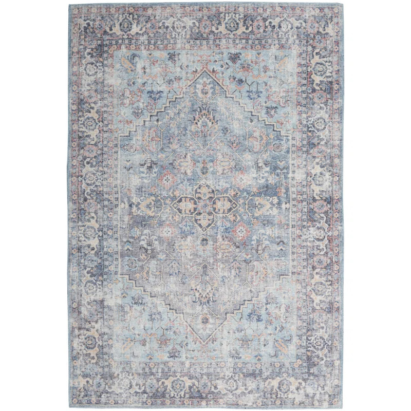 Quillin Oriental Machine Washable Rectangle 8' X 10' Polyester Area Rug in Gray | Wayfair North America