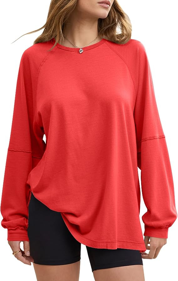 Gacaky Womens Casual Tunic Tops Long Sleeve Oversized Boyfriend T Shirts 2026 Basic Crewneck Tee ... | Amazon (US)