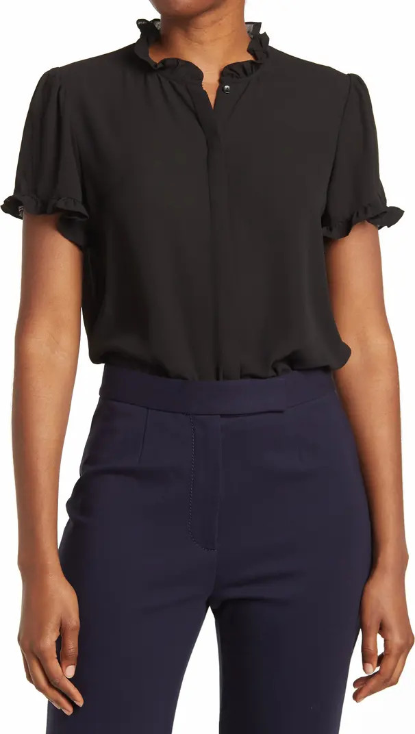 T Tahari Covered Ruffle Neck Placket Short Sleeve Top | Nordstromrack | Nordstrom Rack