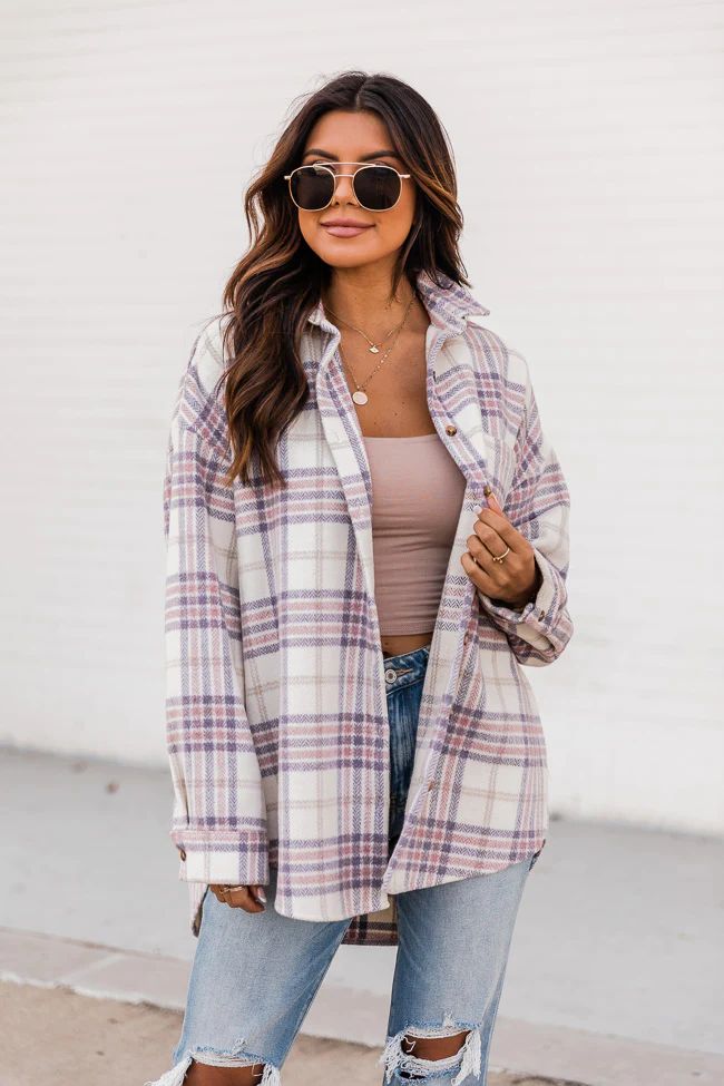 In Dreamland White/Purple Plaid Shacket | Pink Lily