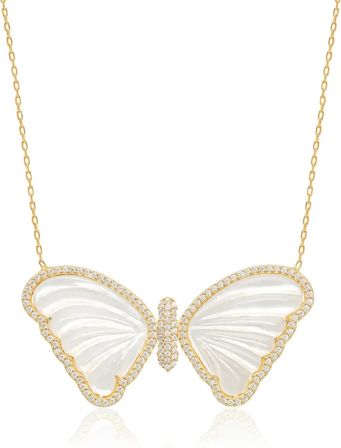 GABI RIELLE Mother of Pearl & CZ Halo Butterfly Pendant Necklace | Nordstromrack | Nordstrom Rack
