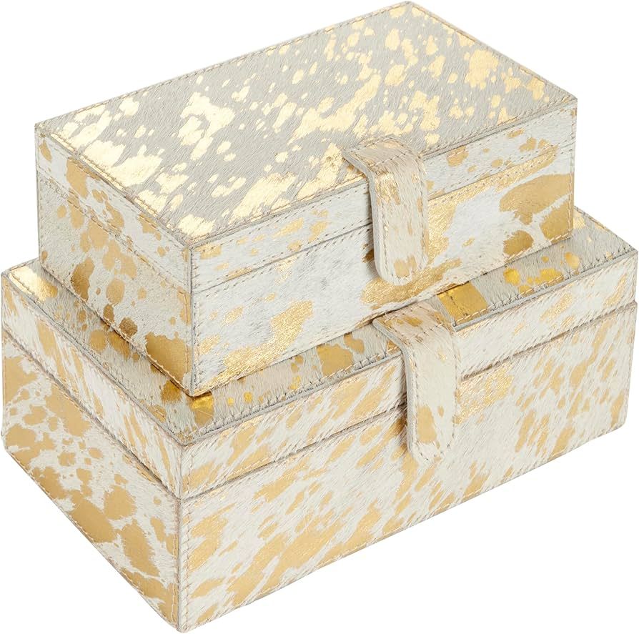 Deco 79 Leather Handmade Decorative Box Decorative Keepsake Boxes with Gold Foil Paint, Set of 2 ... | Amazon (US)