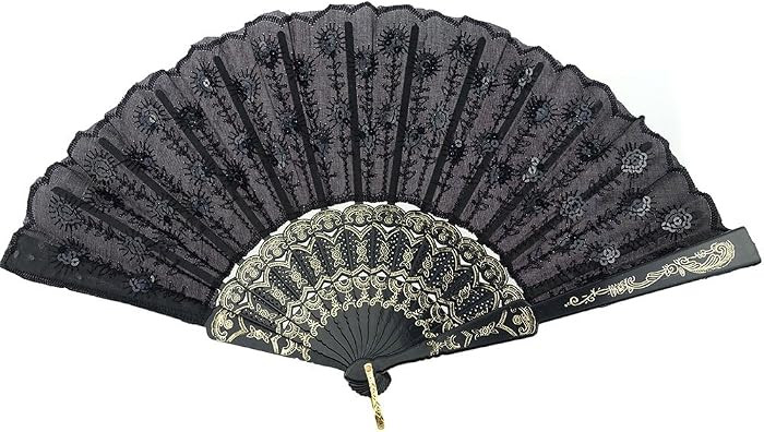 INNOLIFE Elegant Embroidered Flower Peacock Pattern Sequin Fabric Folding Handheld Hand Fan Hand-... | Amazon (US)