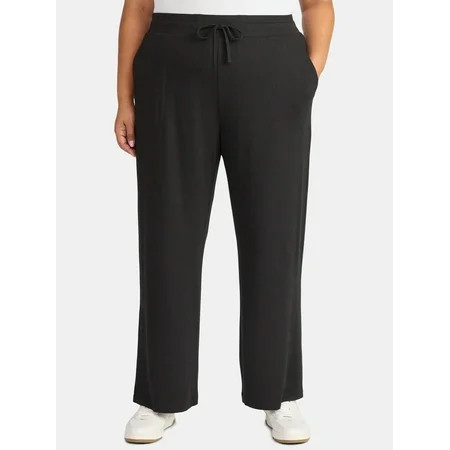 Terra & Sky Women's Plus Size Knit Wide Leg Pants, 28" Inseam, Sizes 0X-5X | Walmart (US)