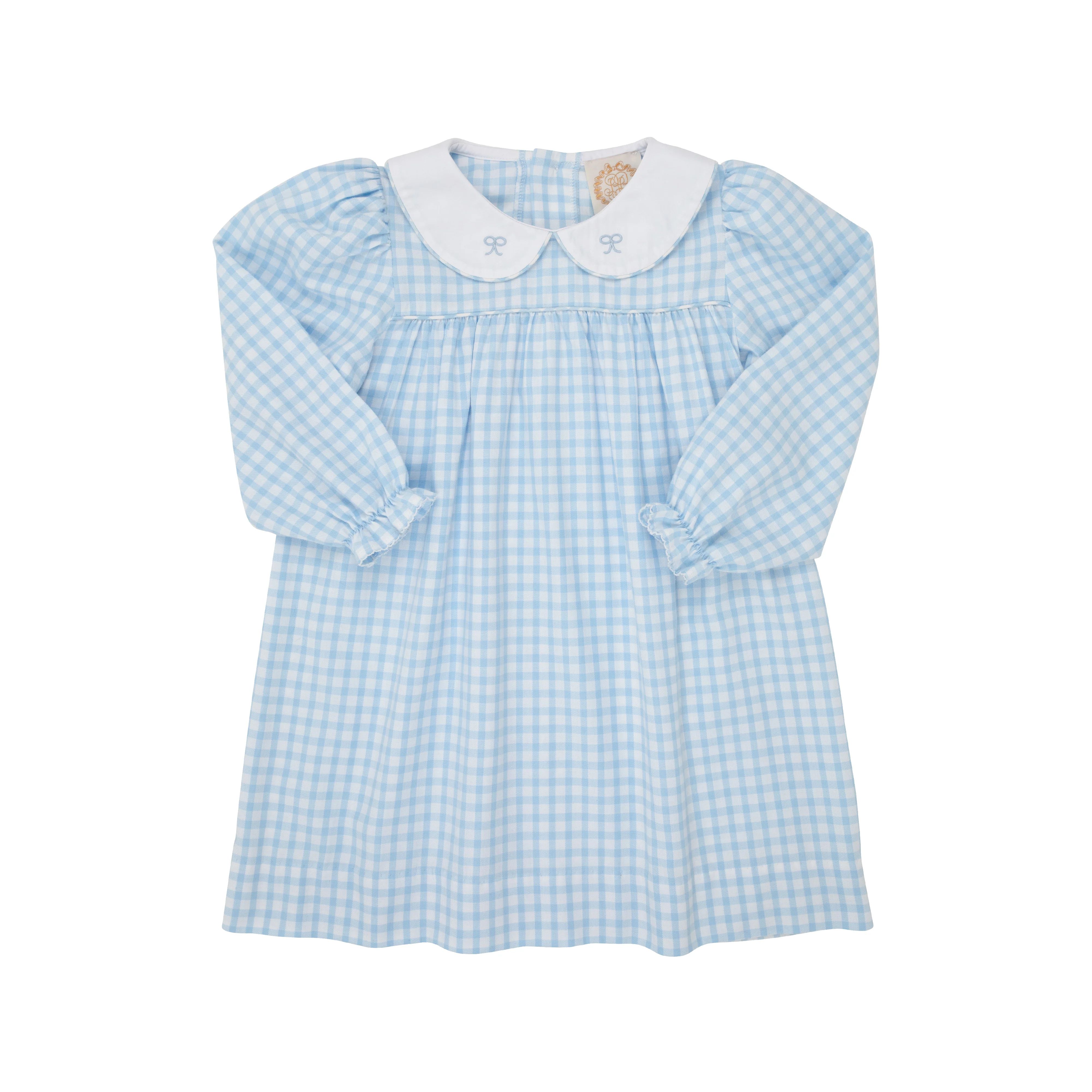 Long Sleeve Maerin Fitz Frock - Blue Chastain Check with Worth Avenue White & Bows Embroidery | The Beaufort Bonnet Company