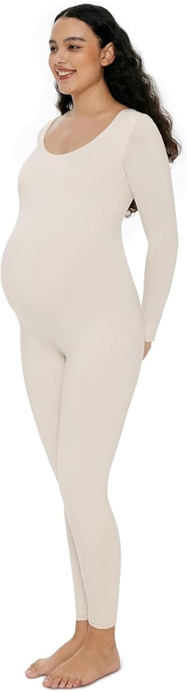 POSHDIVAH Women's Maternity Bodysuit Scoop Neck Long Sleeve Stretchy Jumpsuit Pregnancy Shapewear... | Amazon (US)