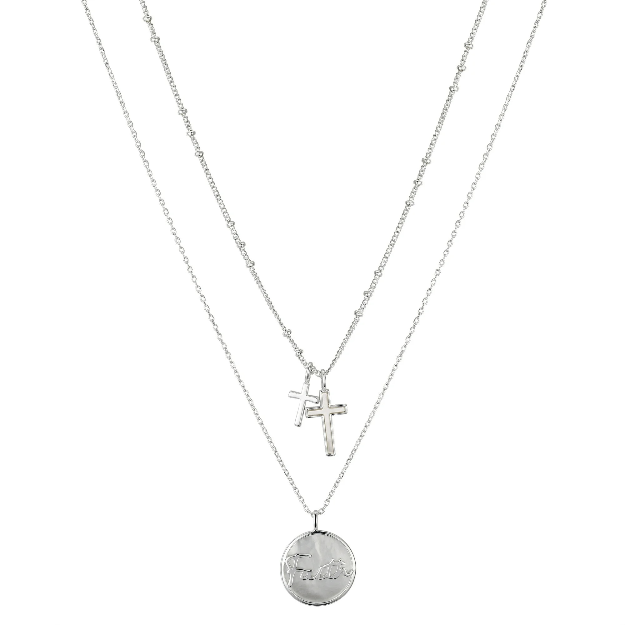 Believe by Brilliance Women's 14Kt Gold Flash Plated Genuine Mother of Pearl "Faith" Cross Layere... | Walmart (US)