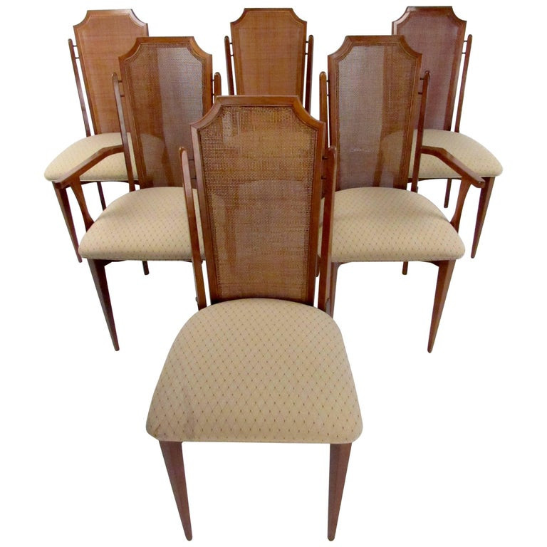 Six Mid-Century Cane Back Dining Room Chairs For Sale at 1stDibs | vintage cane back dining chair... | 1stDibs